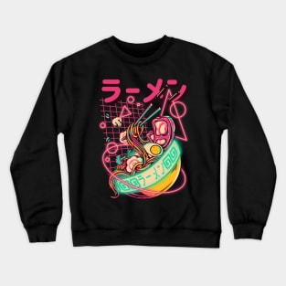 Retro Ramen - Retrowave Ramen With Geometric Neon elements, Cute Ramen Bowl - Kawaii ラーメン  Cyberpunk Vaporwave synth 80s 90s digital gaming style Crewneck Sweatshirt